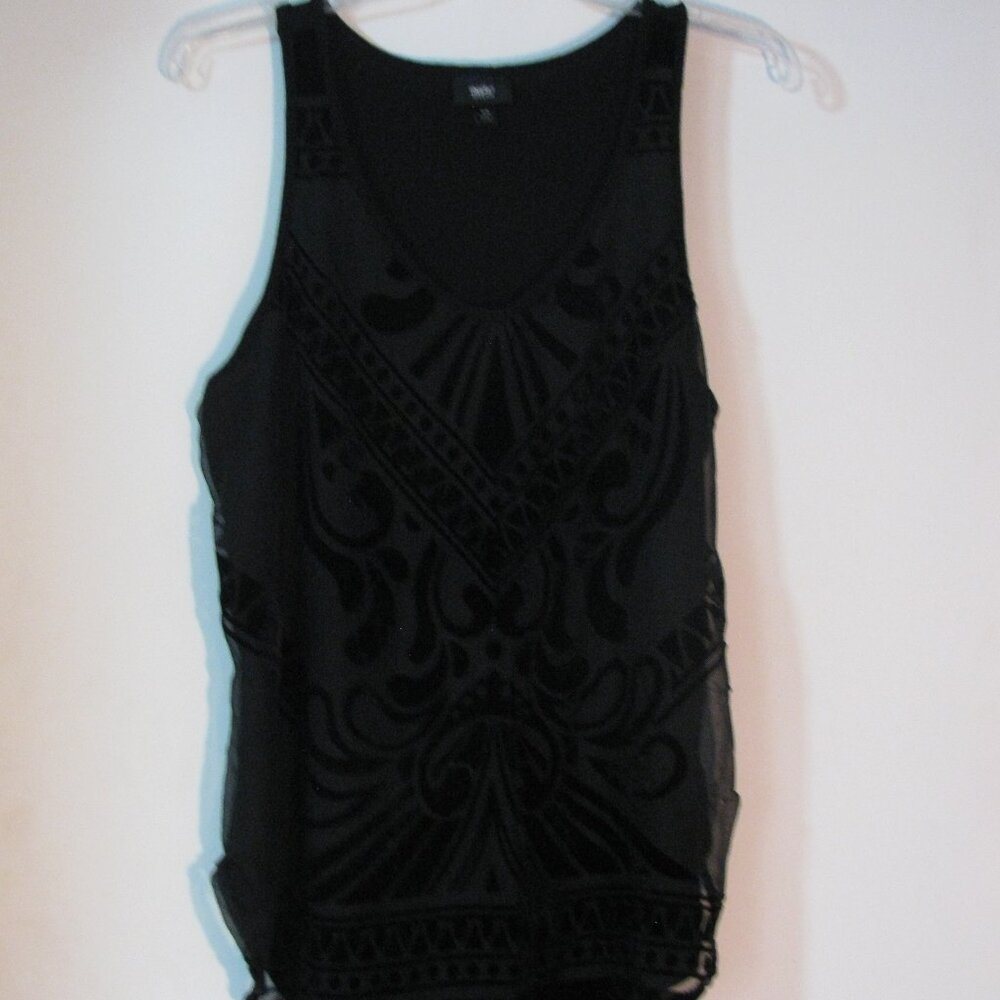 Mossimo Black Tank Medium Sheer Overlay with Velvet Print Flowy Like New